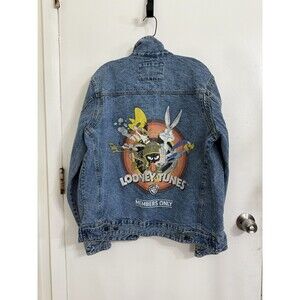 Looney Tunes Members Only Cartoon Blue Denim Jean Jacket Size Large Vintage